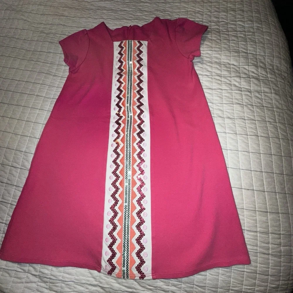 Gymboree Girls Pink Sequin‎ Zig Zag Embroidered Shift Dress Size 8 140118600